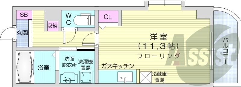 1R、エアコン、シャンプードレッサー、クローゼット