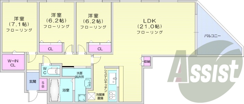 3LDK、エアコン、都市ガス、追い焚き
