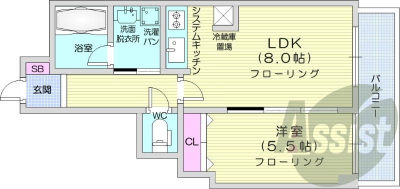 1LDK、オートロック、システムキッチン、シャンドレ