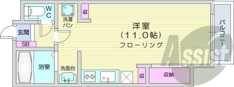 1R、バストイレ別、シャンプードレッサー、エアコン