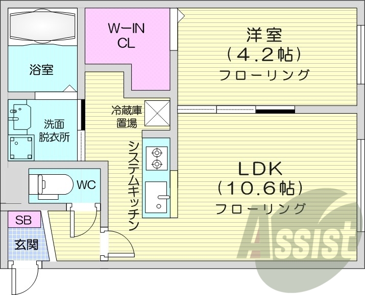 1LDK、都市ガス、エアコン、システムキッチン、浴室乾燥機