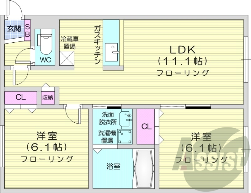 2LDK、灯油暖房、浴室乾燥機、オートロック