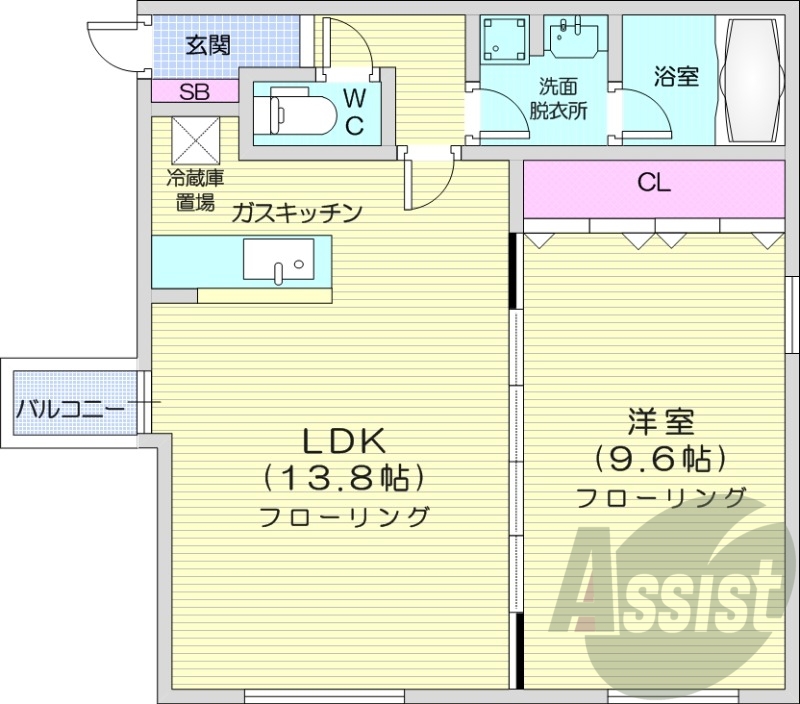 1LDK、収納、洗濯機置場、灯油暖房、オートロック