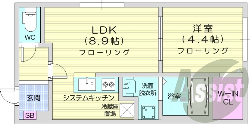 2LDK、エアコン、都市ガス、独立洗面台