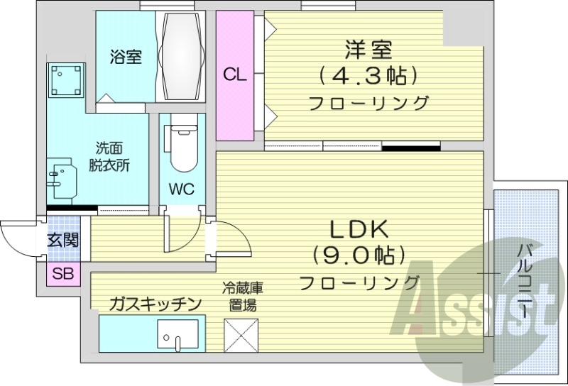 1DK、宅配BOX、インターネット使用料無料