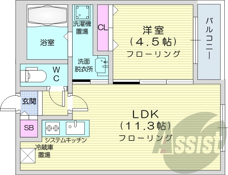 1LDK、都市ガス、ネット無料、セキュリティシステム