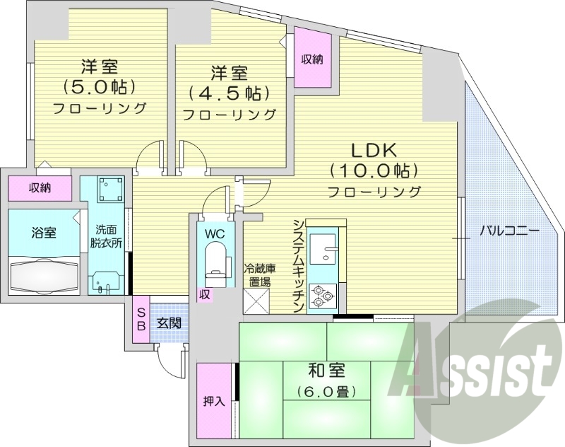 3LDK、エアコン、ガス暖房、追い焚き、システムキッチン