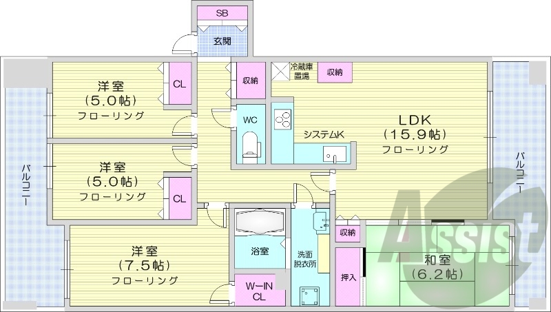 4LDK、収納、洗濯機置場、オール電化、バストイレ別