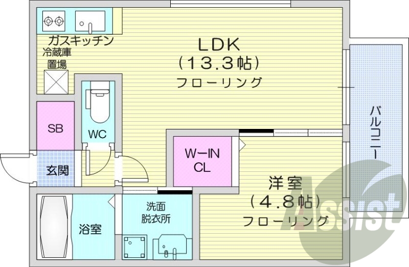 1LDK、灯油暖房、ウォークインクローゼット