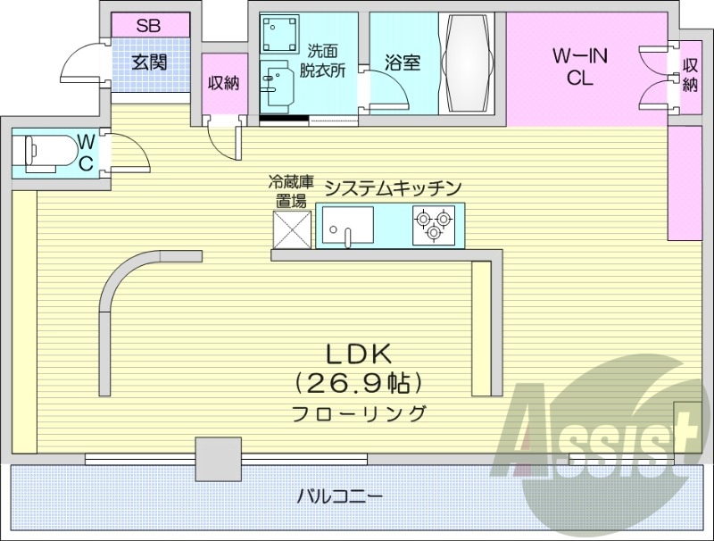 1R、システムキッチン、都市ガス、インターネット使用無料