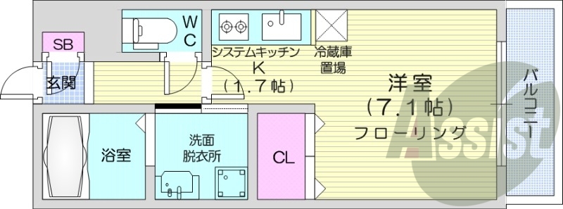 1K、収納、都市ガス、ネット無料、宅配BOX