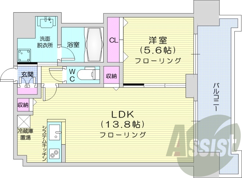1LDK、システムキッチン、エアコン、追い焚き