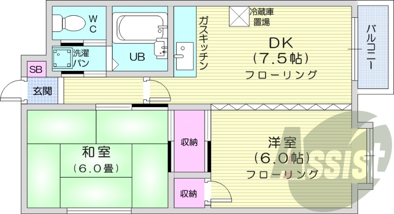 2DK、風呂トイレ別、灯油暖房、ネット使用料不要