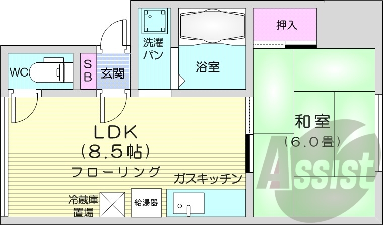1DK、シャワートイレ、灯油FF暖房