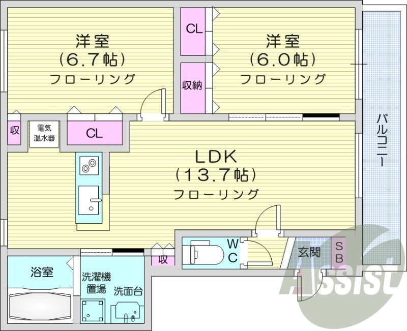 ２LDK、エアコン、オートロック、オール電化