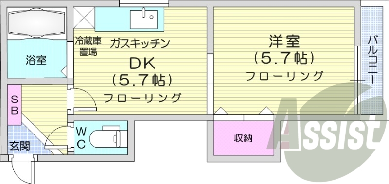 1DK、シャワートイレ、モニタ付きインターホン