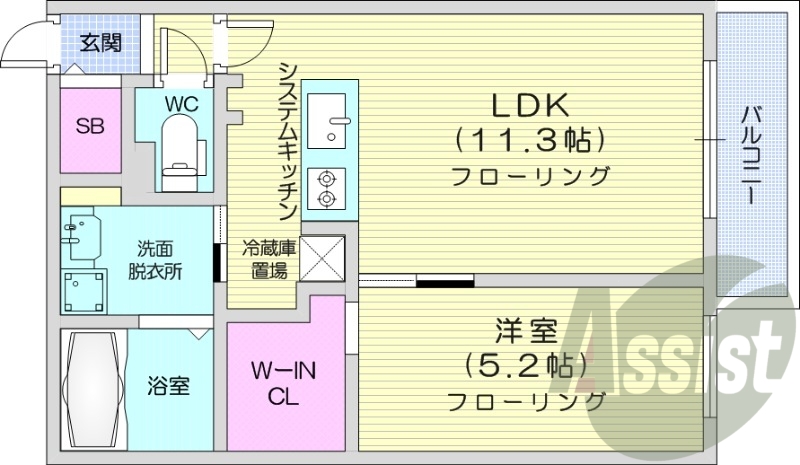 1LDK、エアコン、システムキッチン、ネット無料