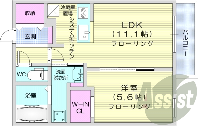 1LDK、エアコン、システムキッチン、ネット無料