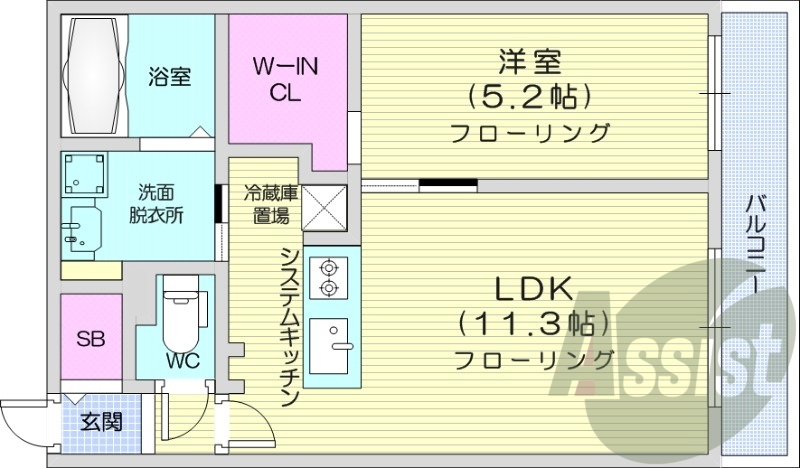 1LDK、エアコン、システムキッチン、ネット無料