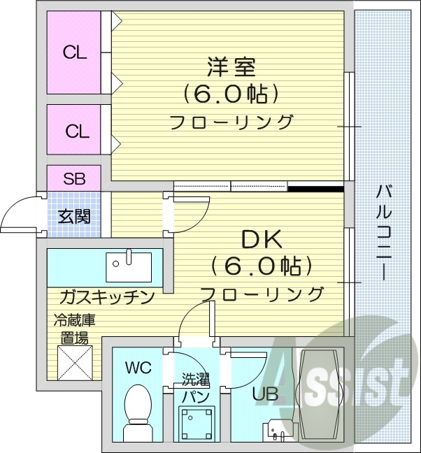 1DK、ガス暖房、エレベーター、光ファイバー