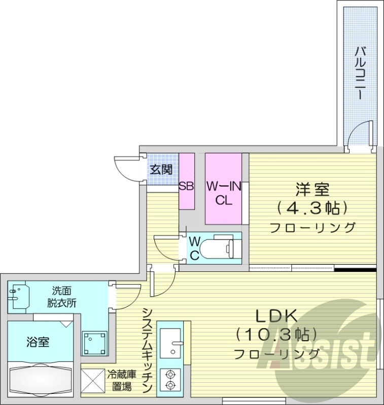 1LDK、都市ガス、エアコン、システムキッチン、浴室乾燥機