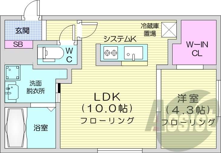 1LDK、都市ガス、エアコン、システムキッチン、浴室乾燥機