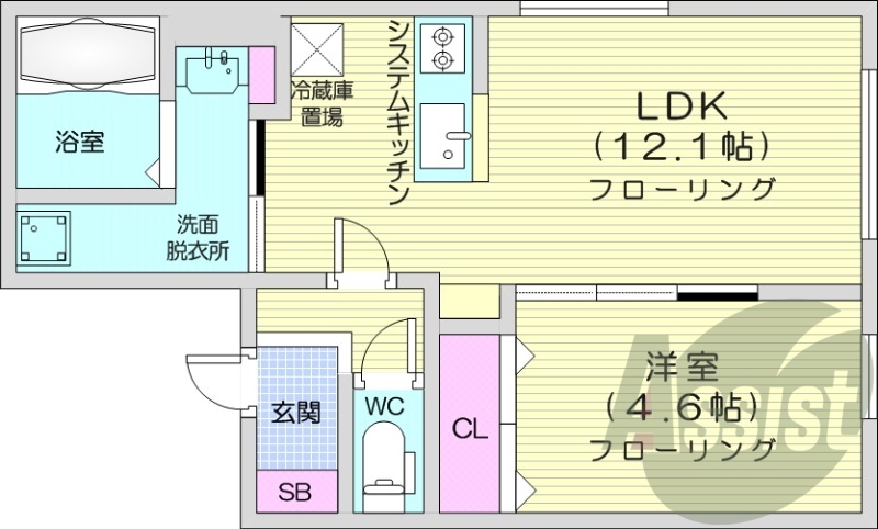 1LDK、都市ガス、エアコン、システムキッチン、浴室乾燥機