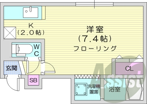 1R、エアコン、ネット無料、クローゼット、シャワートイレ
