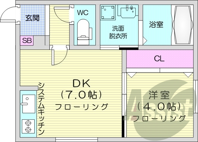 1DK、エアコン、システムキッチン、浴室乾燥機