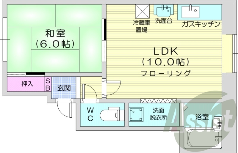 1LDK、トイレ風呂別、最上階、灯油暖房、トランクルーム
