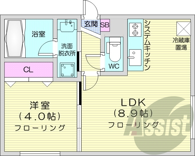 1LDK、都市ガス、エアコン、浴室乾燥機