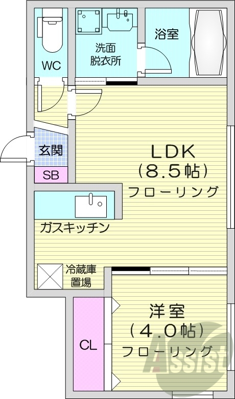 1LDK、都市ガス、エアコン、浴室乾燥機