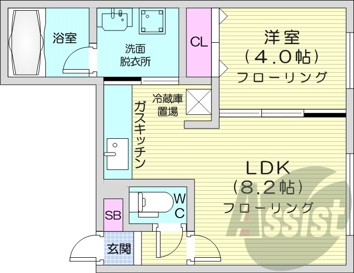 1LDK、都市ガス、エアコン、浴室乾燥機