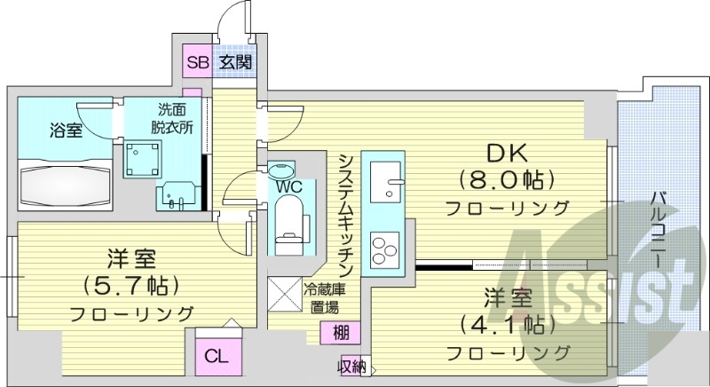 2DK、浴室乾燥機、床暖房、ウォシュレット、オートバス