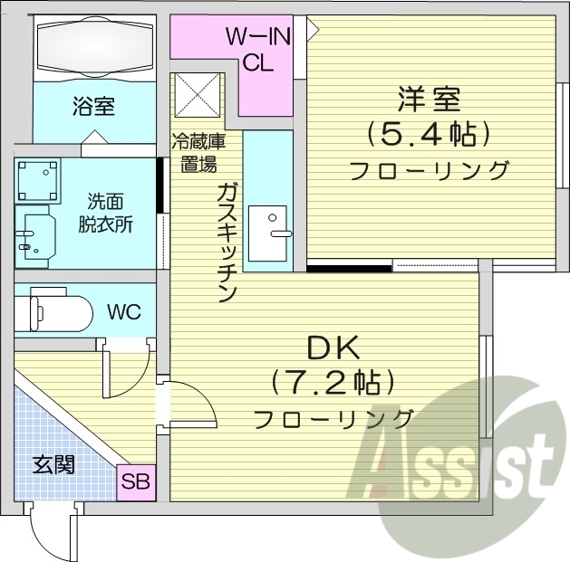 1DK、エアコン、ガス暖房、ネット無料、浴室乾燥機