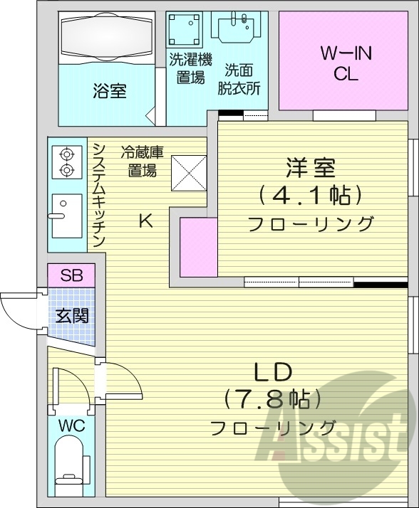 1LDK、オートロック、ネット無料、都市ガス