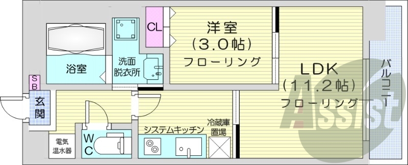 1LDK、オートロック、オール電化、角部屋、エアコン
