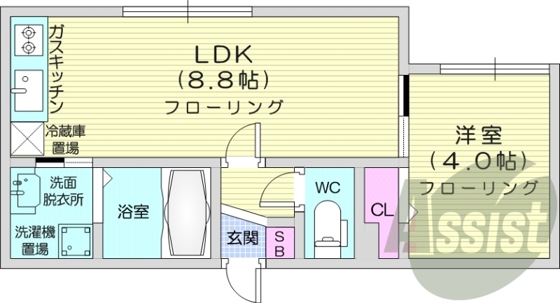 1LDK、ネット無料、エアコン、浴室乾燥機