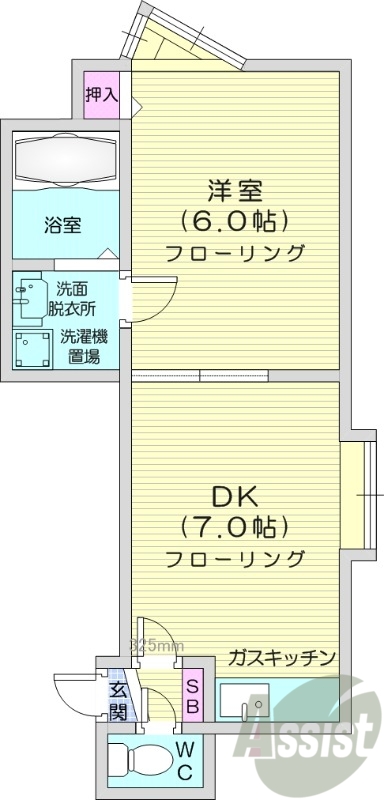 1DK、灯油暖房、独立洗面台、ガスキッチン