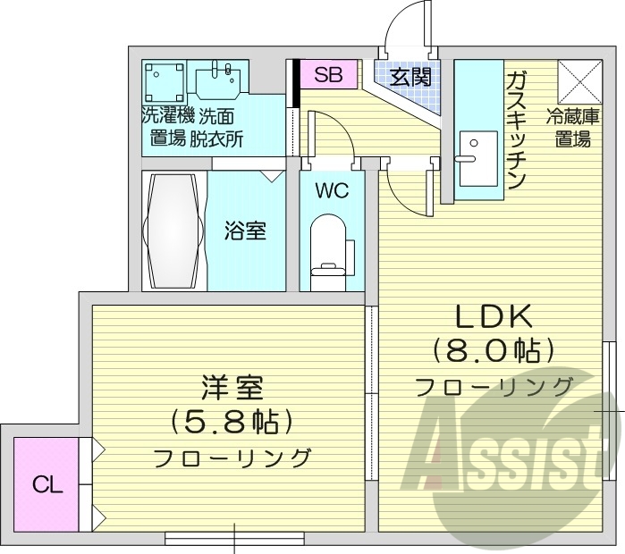 1LDK、独立洗面台、灯油暖房、シャワートイレ、バストイレ別
