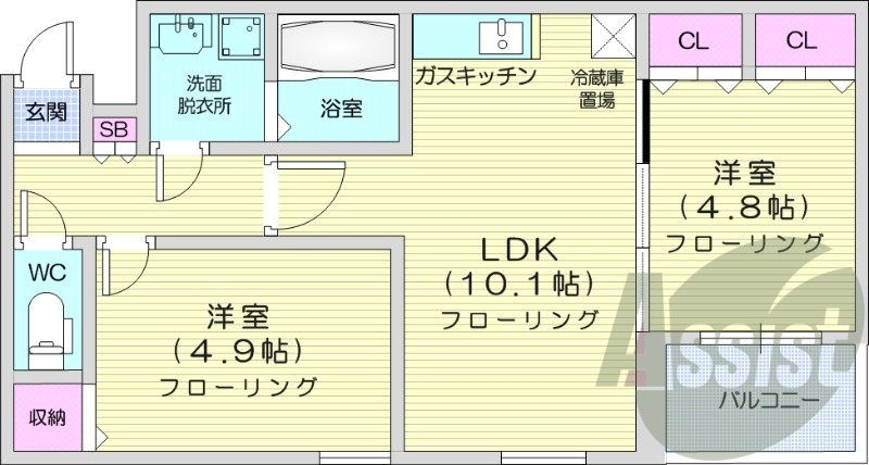 2LDK、浴室乾燥機、独立洗面台、灯油暖房、オートロック