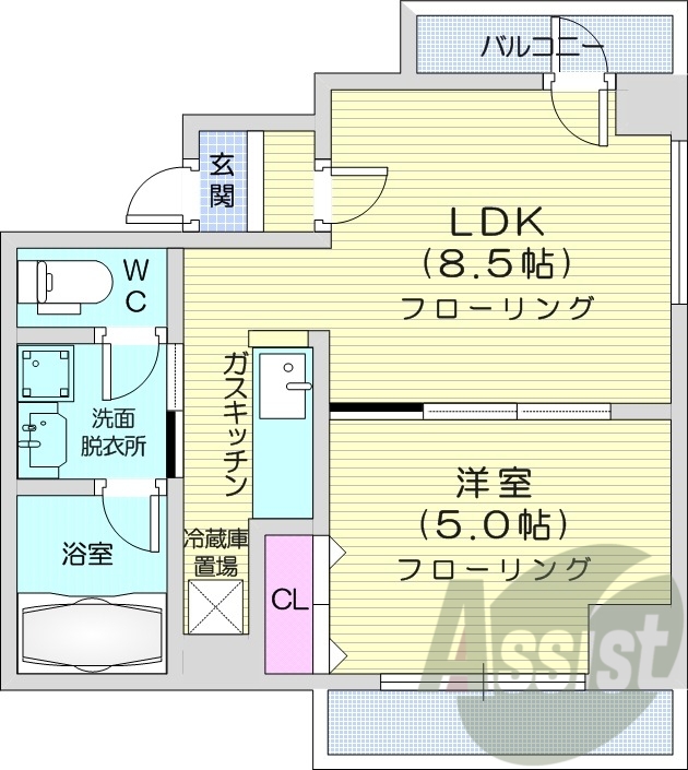 1LDK、収納、ネット無料、宅配BOX、灯油暖房