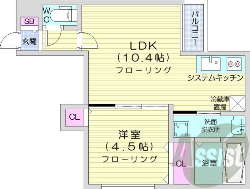 1LDK、エアコン、システムキッチン、オートロック