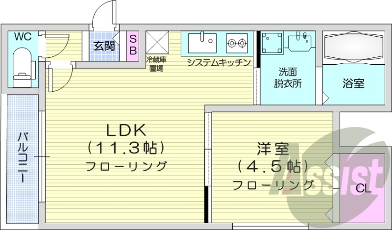 1LDK、エアコン、システムキッチン、オートロック