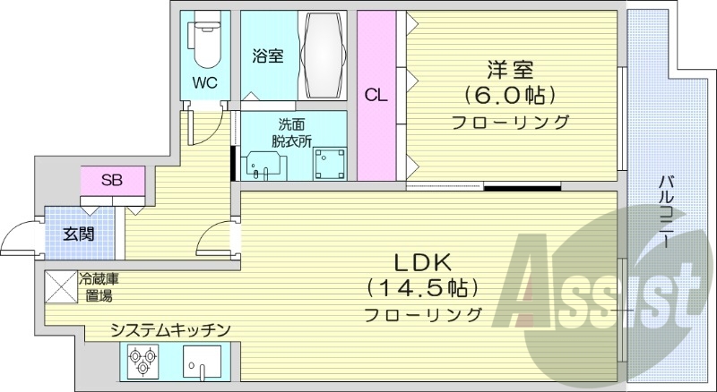 1LDK、ネット無料、プロパンガス、バルコニー