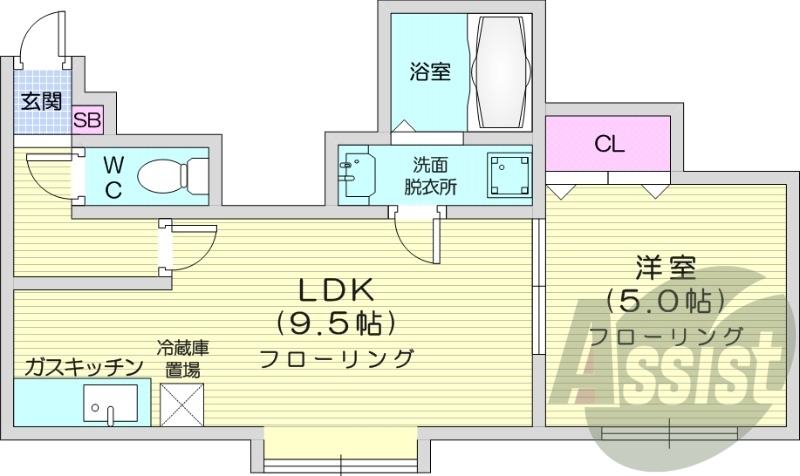 1LDK、灯油暖房、テレビモニターホン、収納