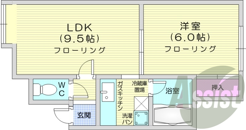 1LDK、バストイレ別、シャワートイレ、灯油暖房