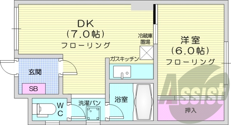 1DK、シャワートイレ、灯油暖房、バストイレ別