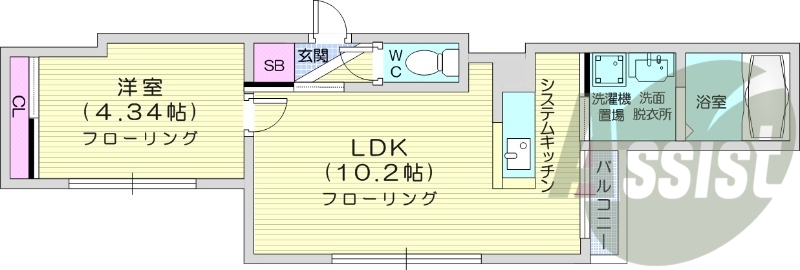 1LDK、都市ガス、ペット対応、システムキッチン