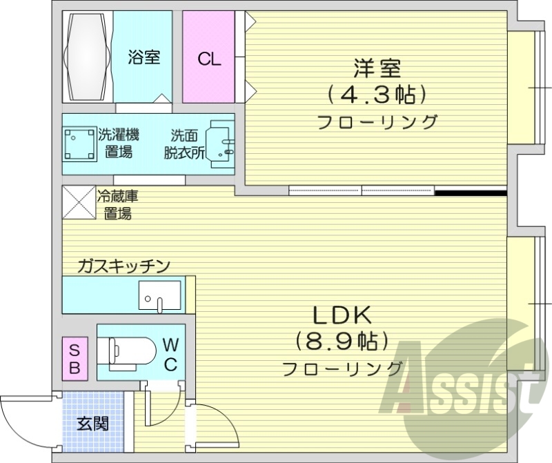 1LDK、独立洗面台、灯油暖房、ガスキッチン